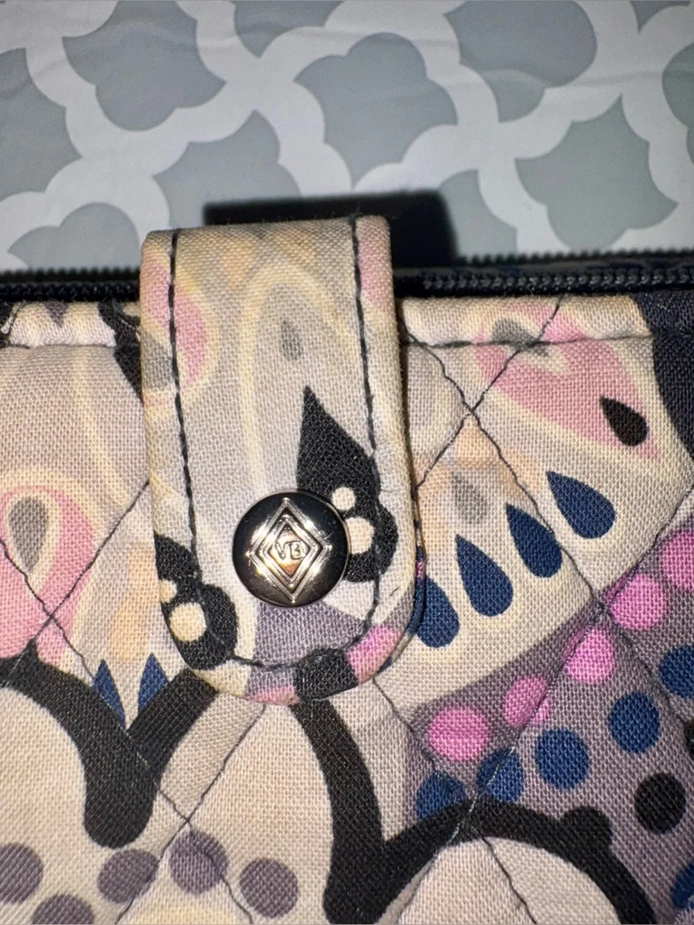 RFID-blocking Vera Bradley Pink, Navy & Cream Quilted Wristlet
